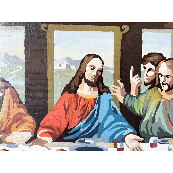 The Last Supper Paint By Number Completed & Framed Painting Vintage 18" x 35" - Picture 5 of 12